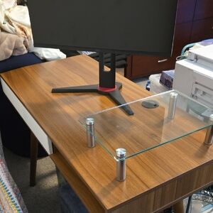 Modern Glass Monitor Stand with Silver Accents